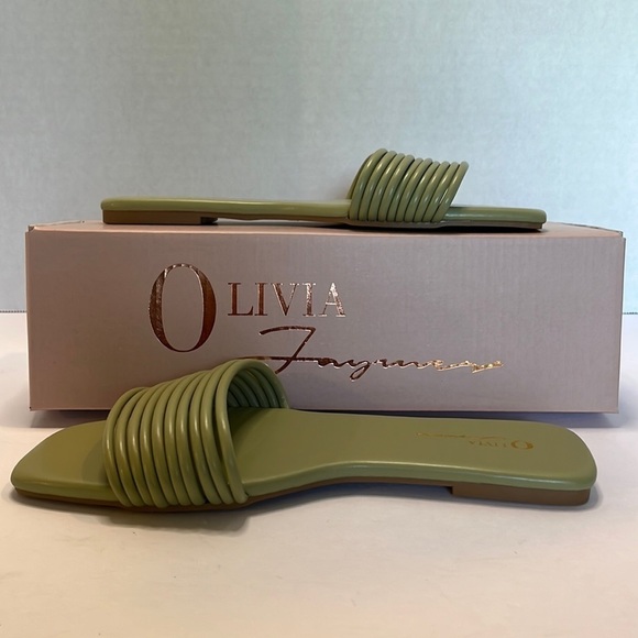 Olivia Ferguson LANEY Sage Green Slides Flats Size 6 - Picture 3 of 7